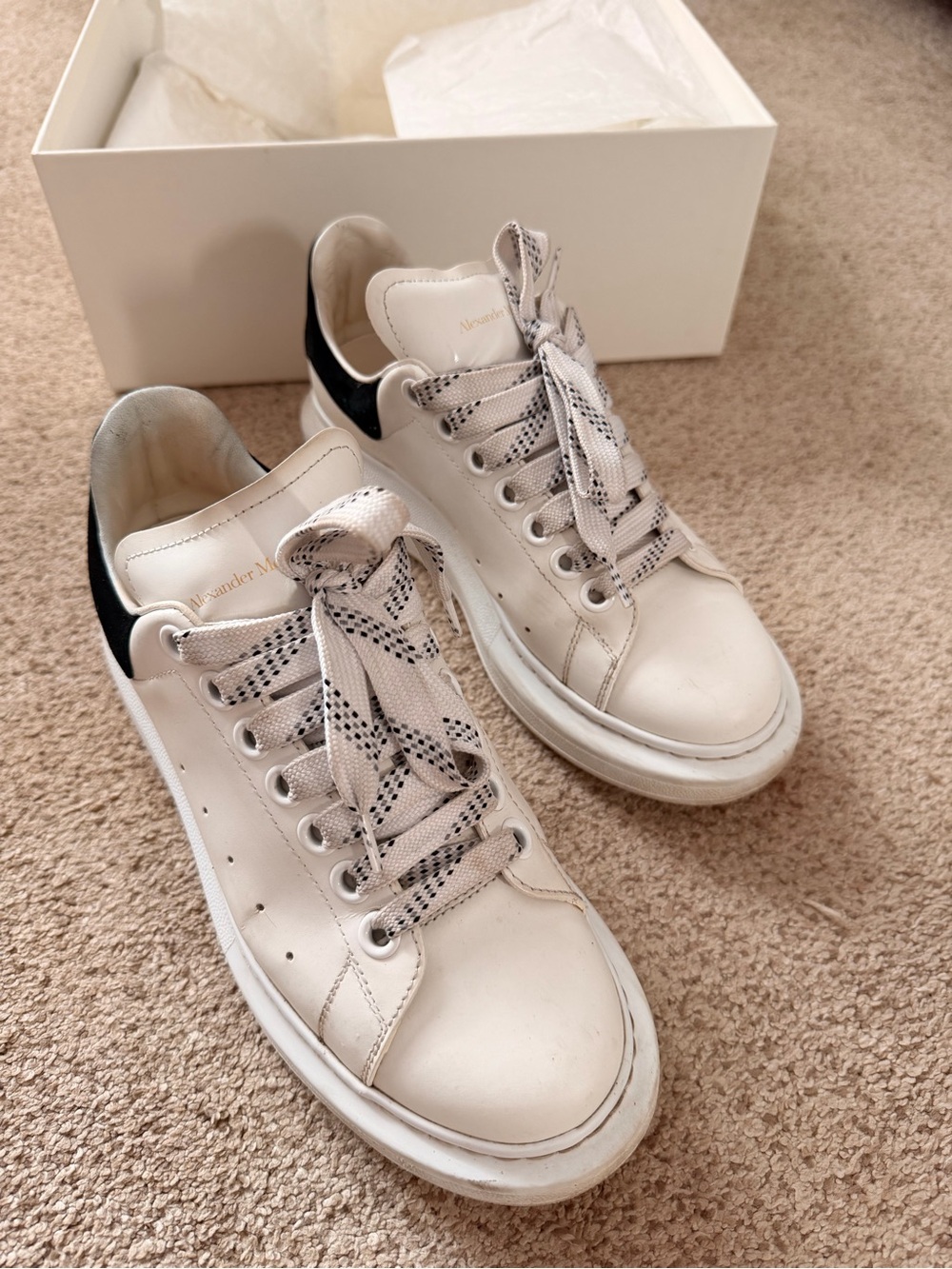 Alexander McQueen White Leather Oversized Sneakers with Black Heel